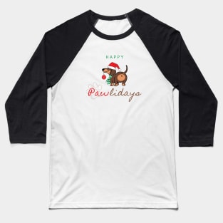 Happy Pawlidays Santa Dachshund Dog Baseball T-Shirt